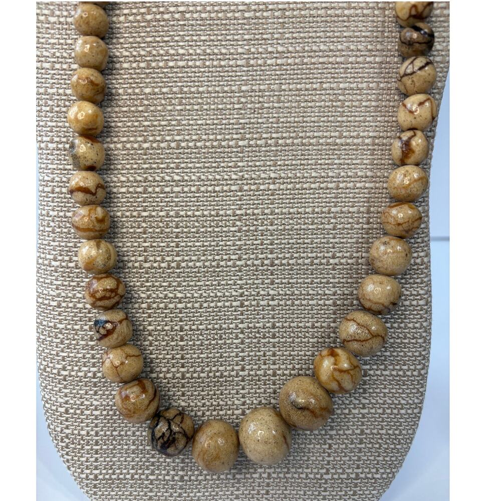 Picture Jasper Beaded Necklace 30” Graduated Earth Tone Stone